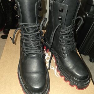Christian Louboutin Black and Red Combat Boots
